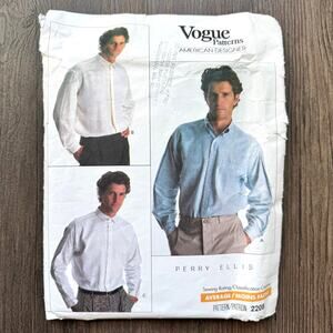 Vintage 80s Vogue 2208 Perry Ellis Sewing Pattern 15-15.5 Neck Shirt COMPLETE